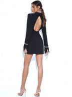 Quilla Black Feather Crystal Graceful Sleeve Backless Blazer Dress Dresses