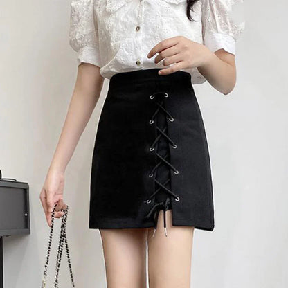 Solid Color Street A-line Bandage Skirt