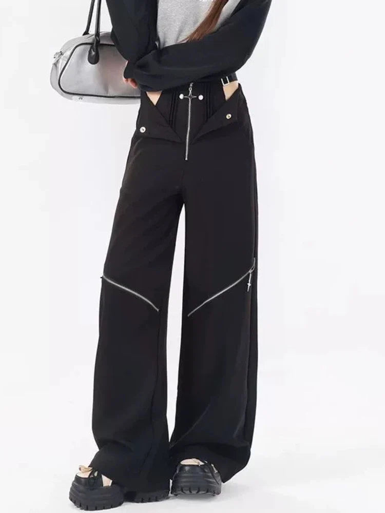 Casual Retro Black Cargo Pants for Halloween Gatherings