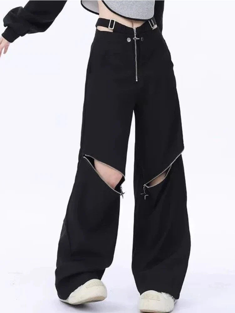 Casual Retro Black Cargo Pants for Halloween Gatherings