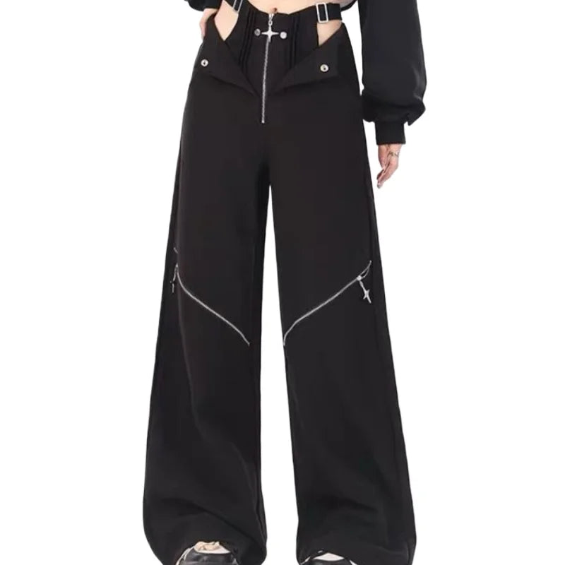 Casual Retro Black Cargo Pants for Halloween Gatherings