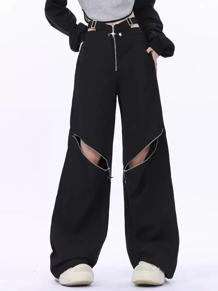 Casual Retro Black Cargo Pants for Halloween Gatherings