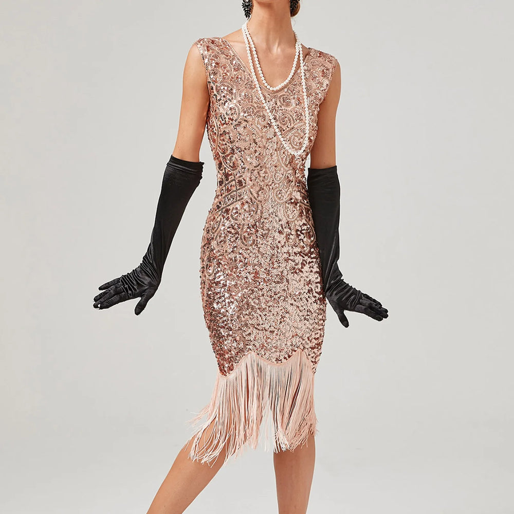 For Women 2024 1920s O neck Sleeveless Tassel Shinny Glitter Sequin Club Party Vestidos Prom Dress