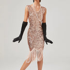 For Women 2024 1920s O neck Sleeveless Tassel Shinny Glitter Sequin Club Party Vestidos Prom Dress