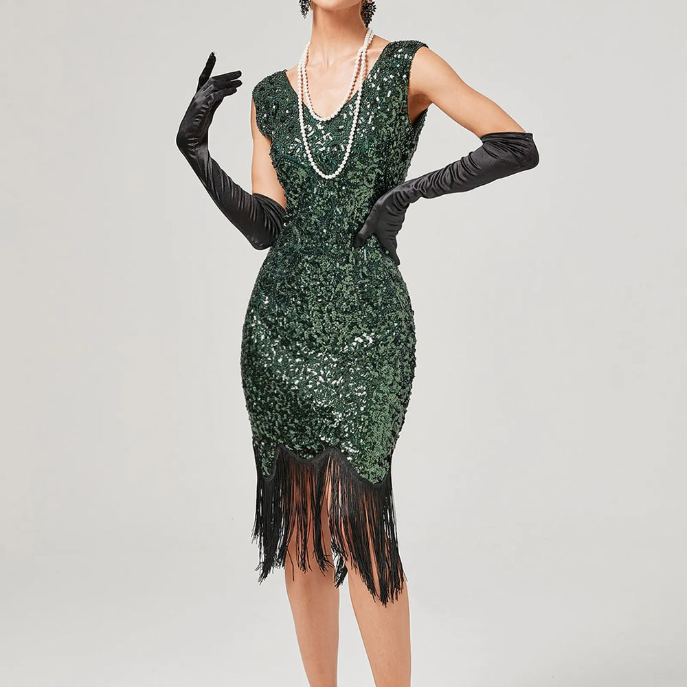 For Women 2024 1920s O neck Sleeveless Tassel Shinny Glitter Sequin Club Party Vestidos Prom Dress