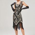 For Women 2024 1920s O neck Sleeveless Tassel Shinny Glitter Sequin Club Party Vestidos Prom Dress GOLD / S