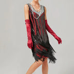 For Women 2024 1920s O neck Sleeveless Tassel Shinny Glitter Sequin Club Party Vestidos Prom Dress RED / S
