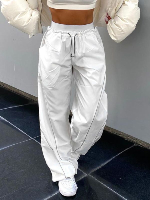 Pintuck Detail Straight Leg Pants White / S Straight Leg Pants