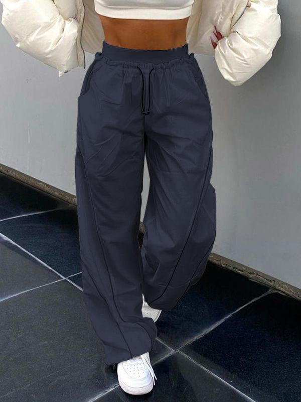Pintuck Detail Straight Leg Pants Navy Blue / XL Straight Leg Pants