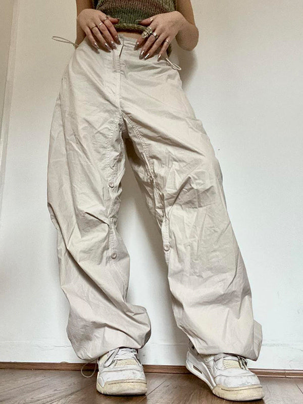 Drawstring Low Waist Baggy Cargo Pants Beige / S Cargo Pants Main image