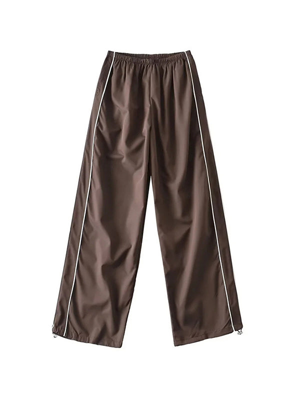 Piping Detail Wide Leg Track Pants Wide Leg Pants