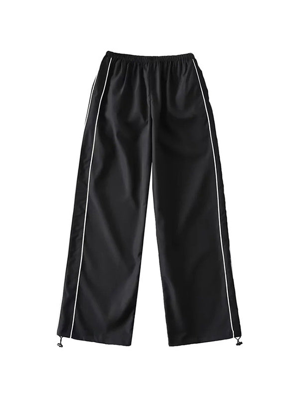 Piping Detail Wide Leg Track Pants Wide Leg Pants