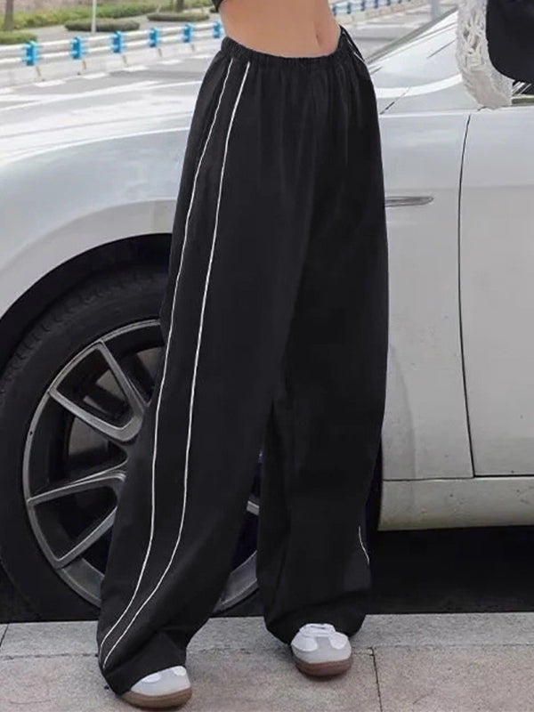 Piping Detail Wide Leg Track Pants Wide Leg Pants