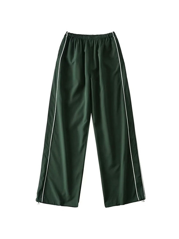 Piping Detail Wide Leg Track Pants Wide Leg Pants