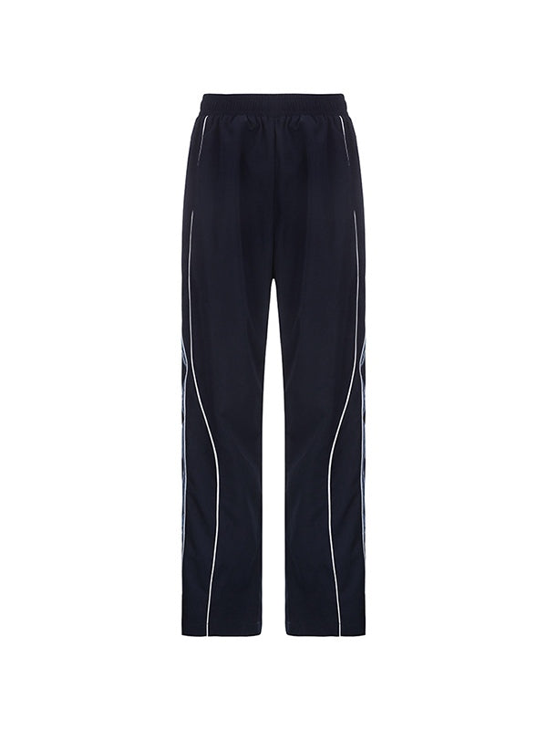 Piping Detail Wide Leg Track Pants Wide Leg Pants