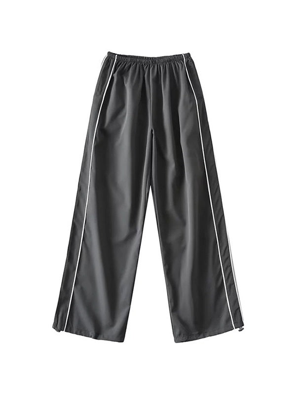 Piping Detail Wide Leg Track Pants Wide Leg Pants