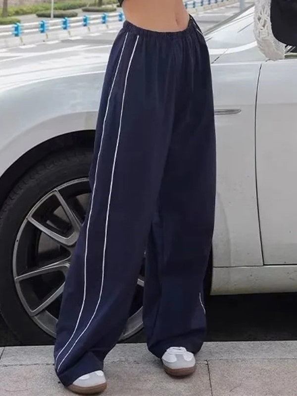 Piping Detail Wide Leg Track Pants Wide Leg Pants