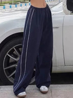 Piping Detail Wide Leg Track Pants Wide Leg Pants