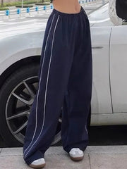 Piping Detail Wide Leg Track Pants Wide Leg Pants