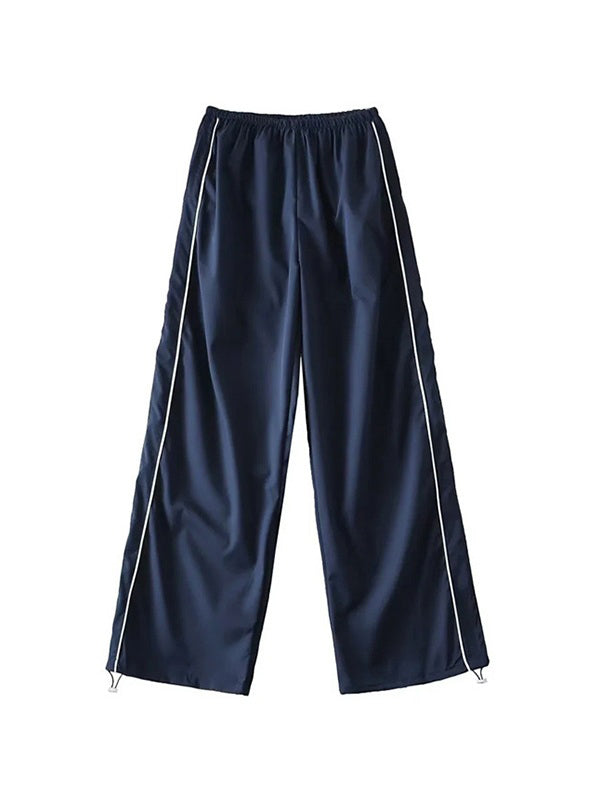 Piping Detail Wide Leg Track Pants Wide Leg Pants