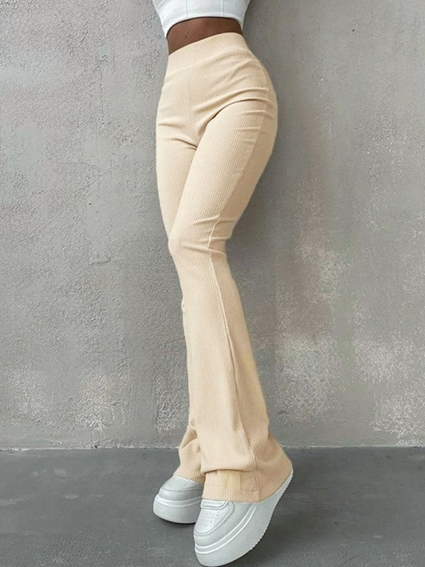 Stretchy Ribbed Flare Leg Pants Apricot / S Flare Leg Pants Main image