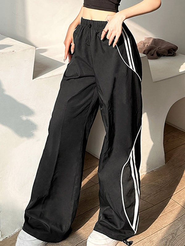 Piping Side Stripe Baggy Sweatpants Black / S Wide Leg Pants Main image