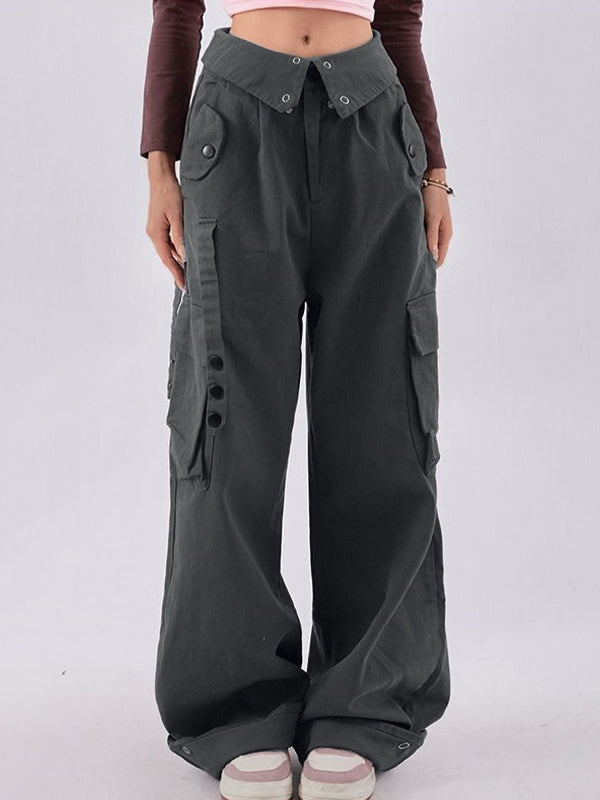 Buttoned High Waisted Cargo Pants Gray / S Cargo Pants Main image
