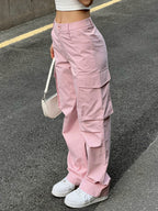 Ruched Pink Straight Leg Cargo Pants Cargo Pants