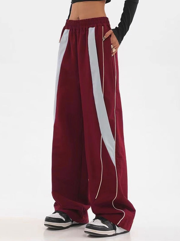 Piping Patchwork Baggy Sweatpants Burgundy / M Wide Leg Pants Main image