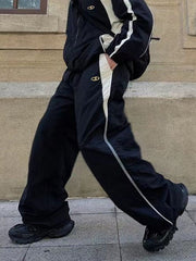 Men’s Contrast Paneled Loose Parachute Pants Wide Leg Pants