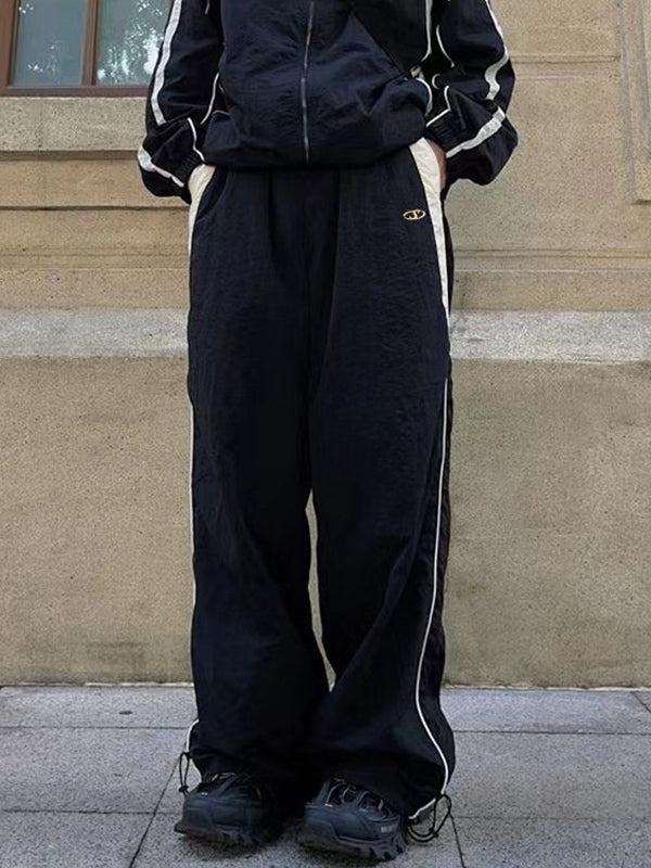Men’s Contrast Paneled Loose Parachute Pants Wide Leg Pants