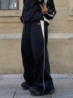 Men’s Contrast Paneled Loose Parachute Pants Black / L Wide Leg Pants