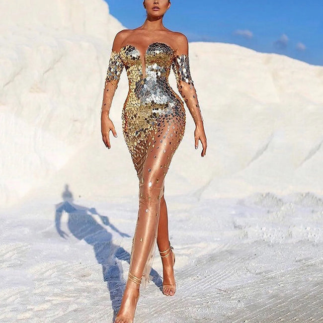 Elegant Party For Women 2024 Sexy Mesh See Through Deep V Neck Evening Prom Dress Main image