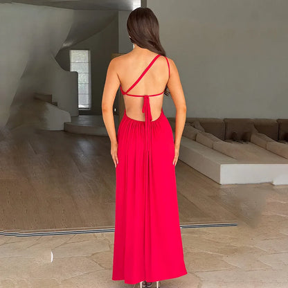 Elegant Red Backless Long Sexy Off Shoulder Bodycon Party Evening Club Slit Maxi Dress