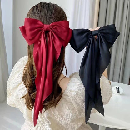 Elegant Red Streamer Large Simple Solid Satin Ponytail Christmas Hair Accessory