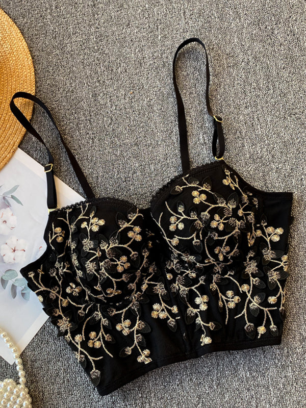 Vintage Lace Embroidery Bustier Black / S Corset Top
