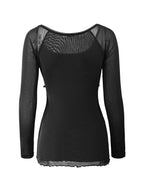 Lace Trim Tie Front Long Sleeve Blouse Long Sleeves