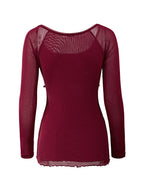 Lace Trim Tie Front Long Sleeve Blouse Long Sleeves