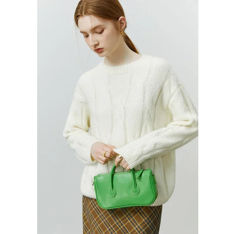 Round Neck Twisted Mohair Casual Solid Full Sleeve Christmas Sweater Beige / Xs Sweaters-L