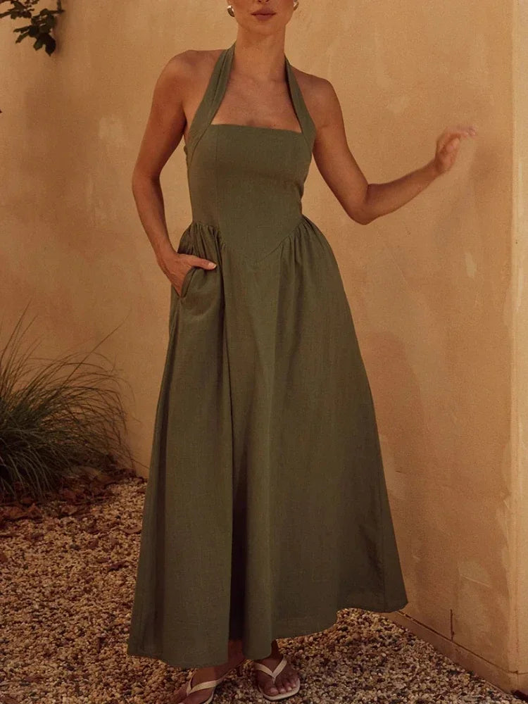 Fashion Elegant Long for Women New Wide Strap Halter Backless Maxi Dress Main image