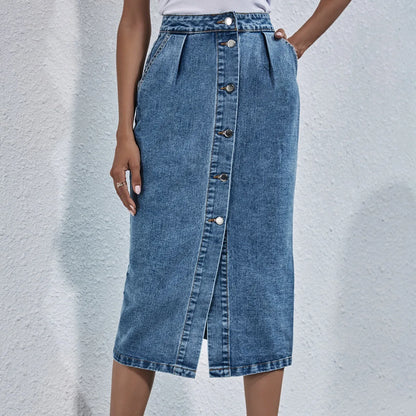 Single Breasted Casual Knee Length Straight Skirt