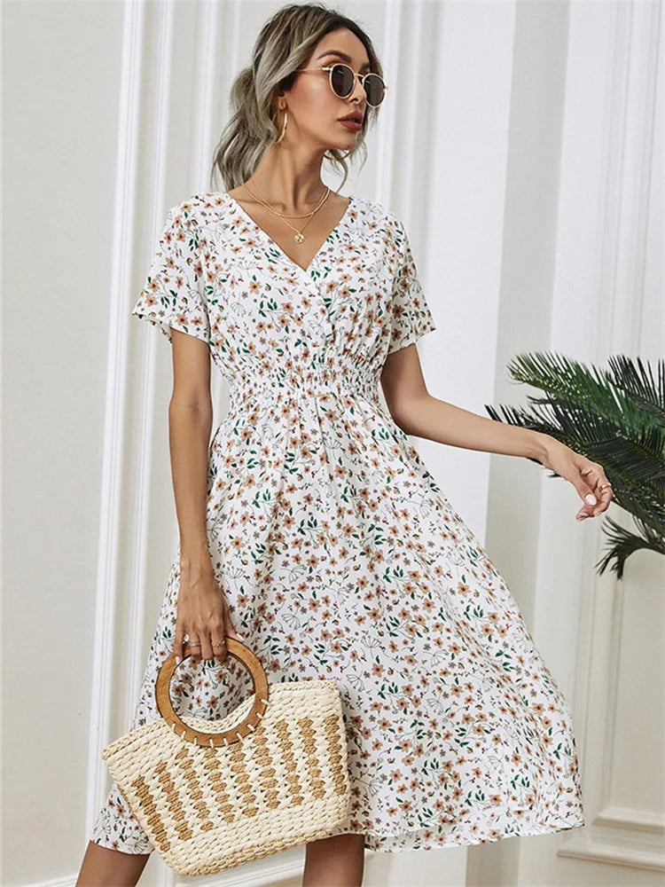 Floral Chic Short Sleeve Women’s Fashionable Long Midi Dress Main image