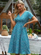 Floral Chic Short Sleeve Women’s Fashionable Long Midi Dress