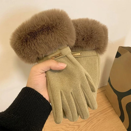 Fashion Autumn Winter Cute Furry Warm Full Finger Outdoor Sport Cycling Christmas Glove