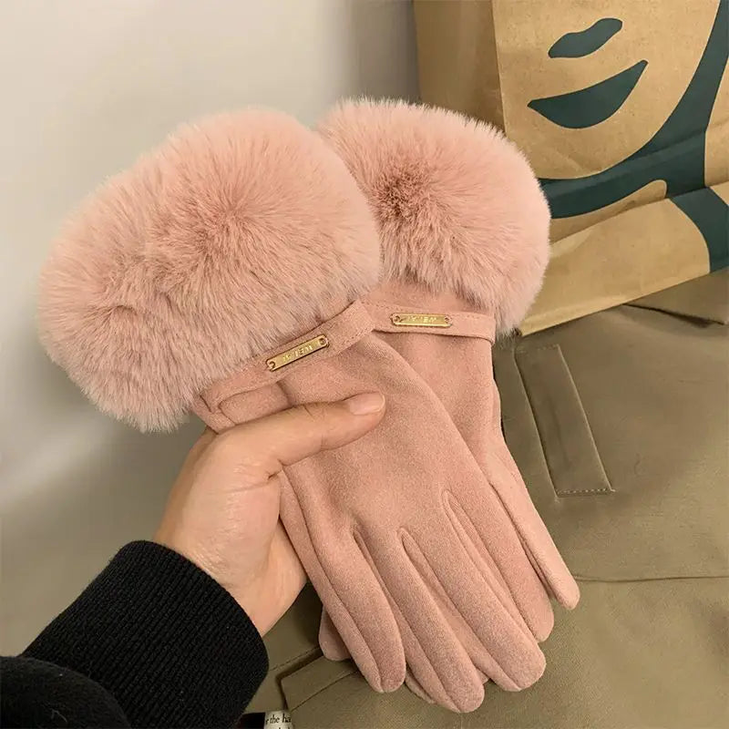 Fashion Autumn Winter Cute Furry Warm Full Finger Outdoor Sport Cycling Christmas Glove