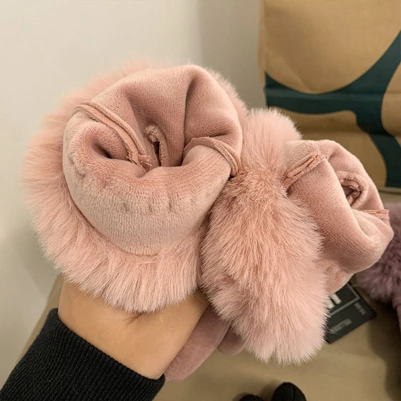 Fashion Autumn Winter Cute Furry Warm Full Finger Outdoor Sport Cycling Christmas Glove