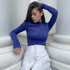 Chic Jersey Turtleneck Long Sleeve Tee Blue / S