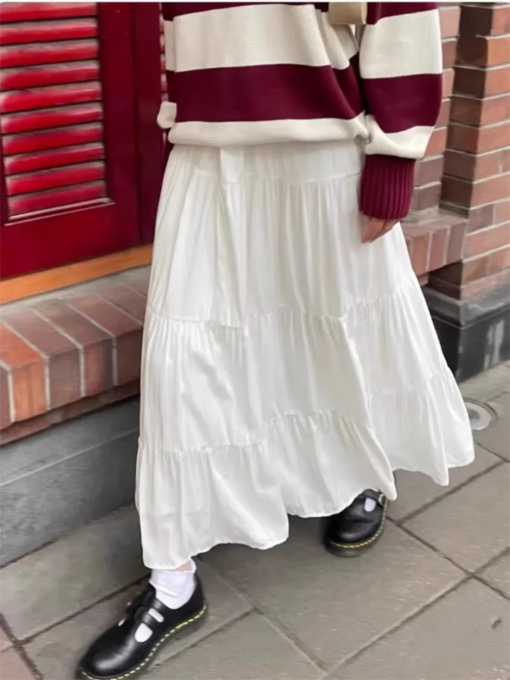 High Waist A line Loose Faldas Casual Simple Short Sleeve Tee