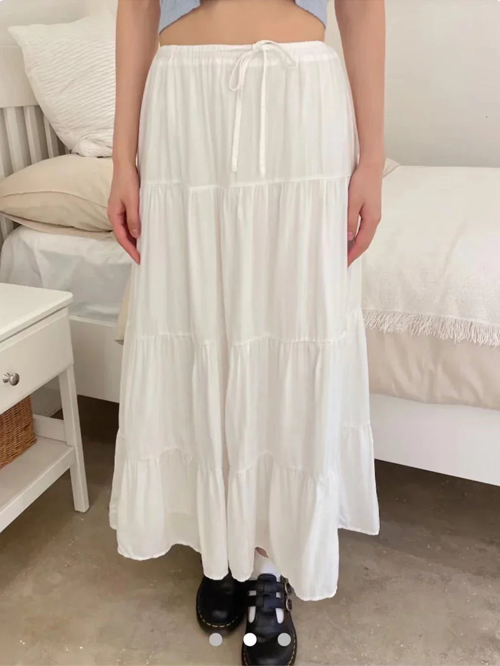 High Waist A line Loose Faldas Casual Simple Short Sleeve Tee