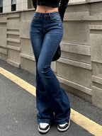 Blue Wash Distressed Stretch Flare Jeans Flare Jeans